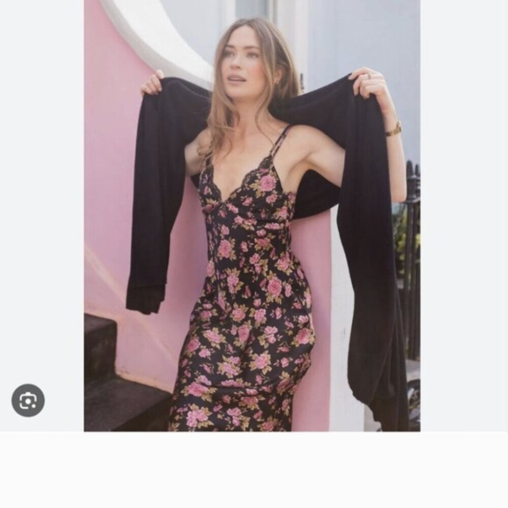 Zara,Rose Slip Dress, Lace Accent, Midi, Size Xl